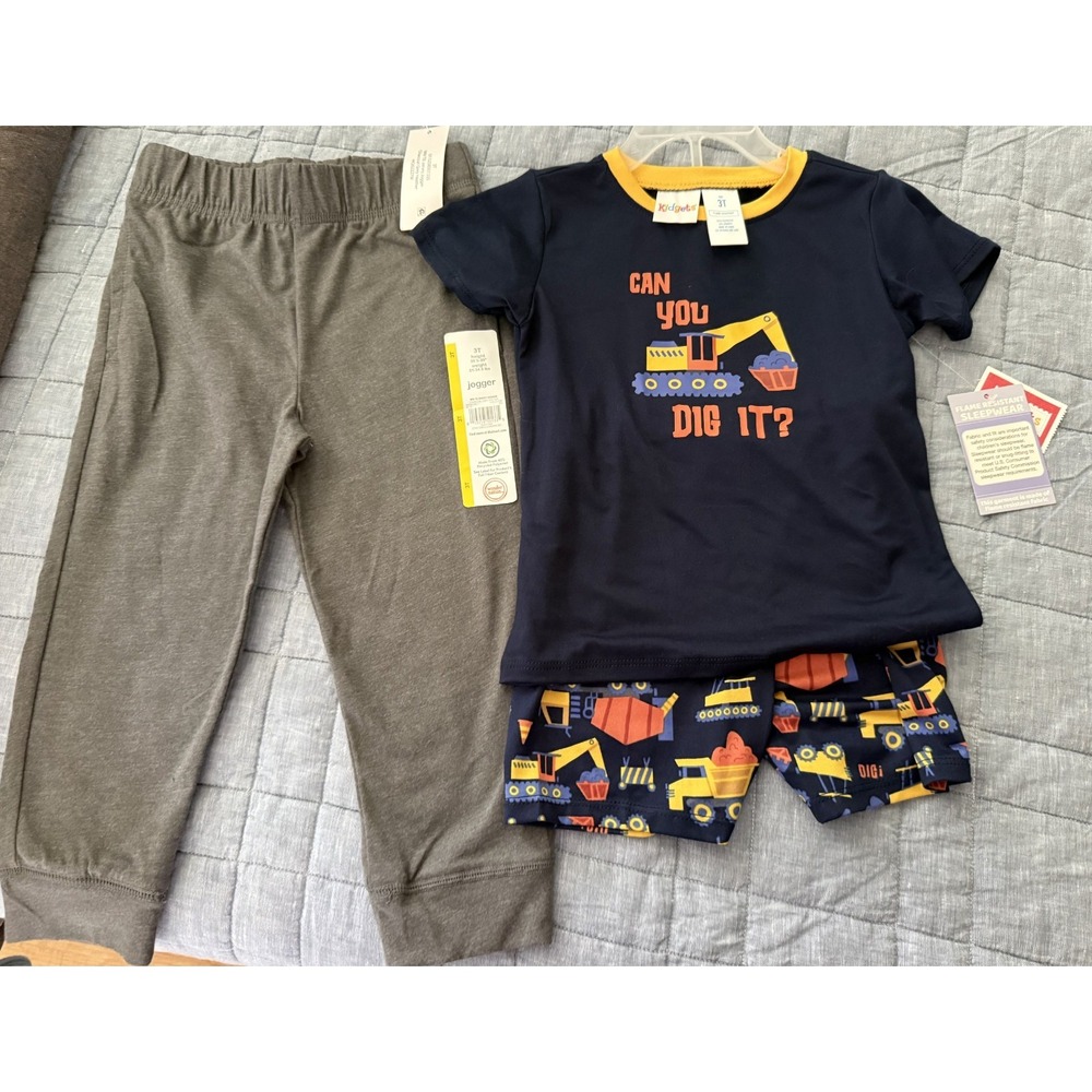 Boys 3T Clothing Lot Kidgets Construction Pajamas Wonder Nation Joggers NWT